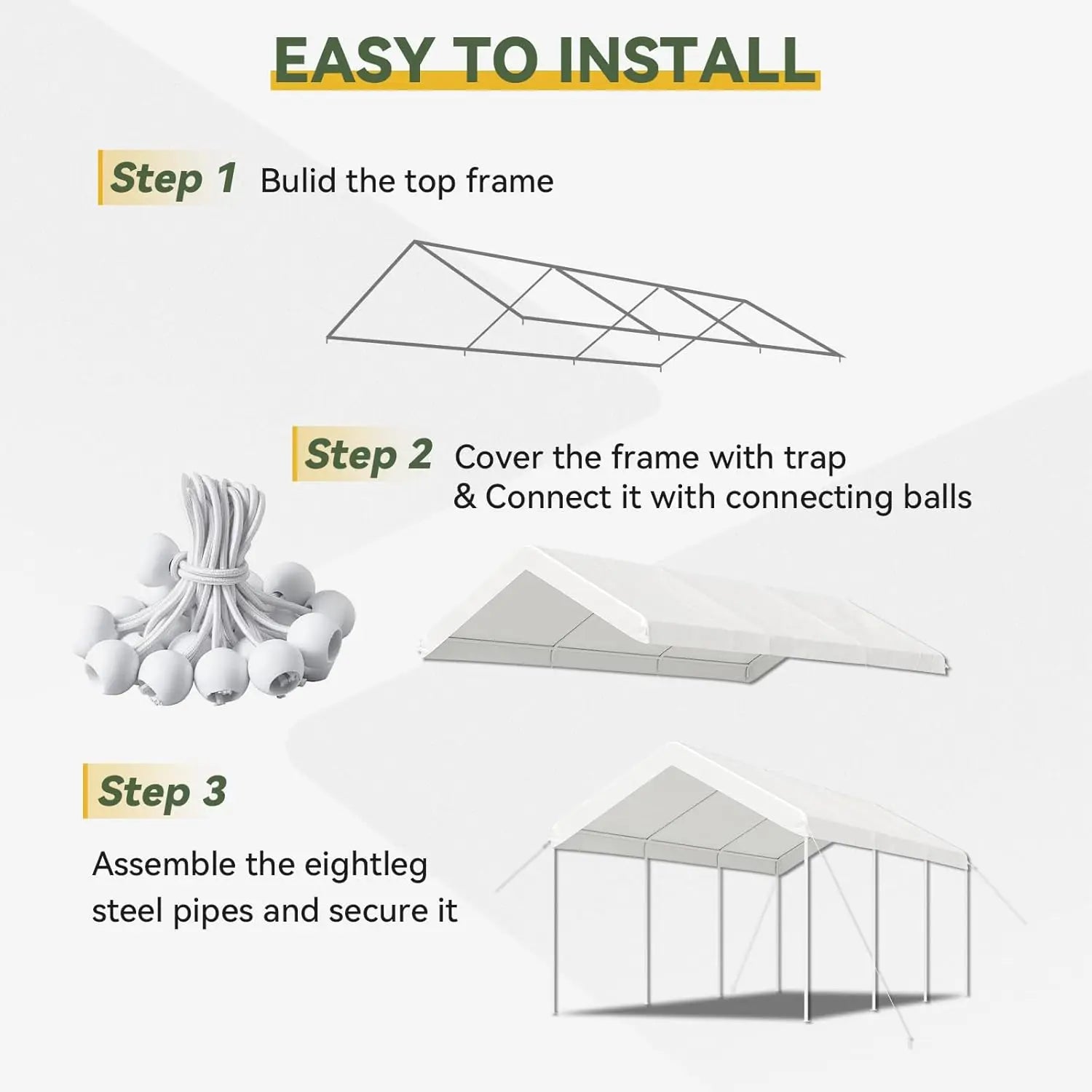 10x20 FT Carport Heavy Duty Car Canopy