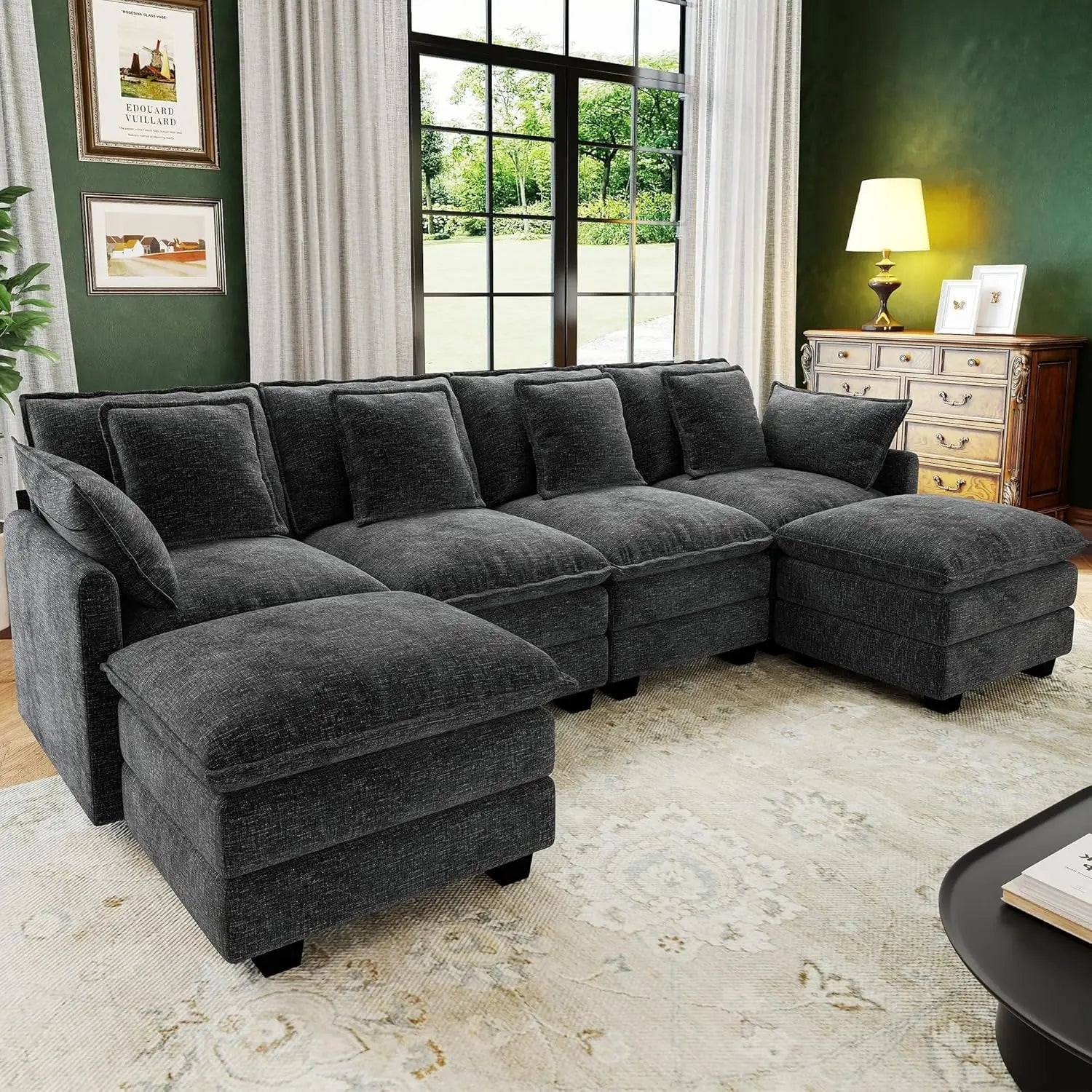 Modular Sectional Sofa Deep Seat, 2 Ottomans