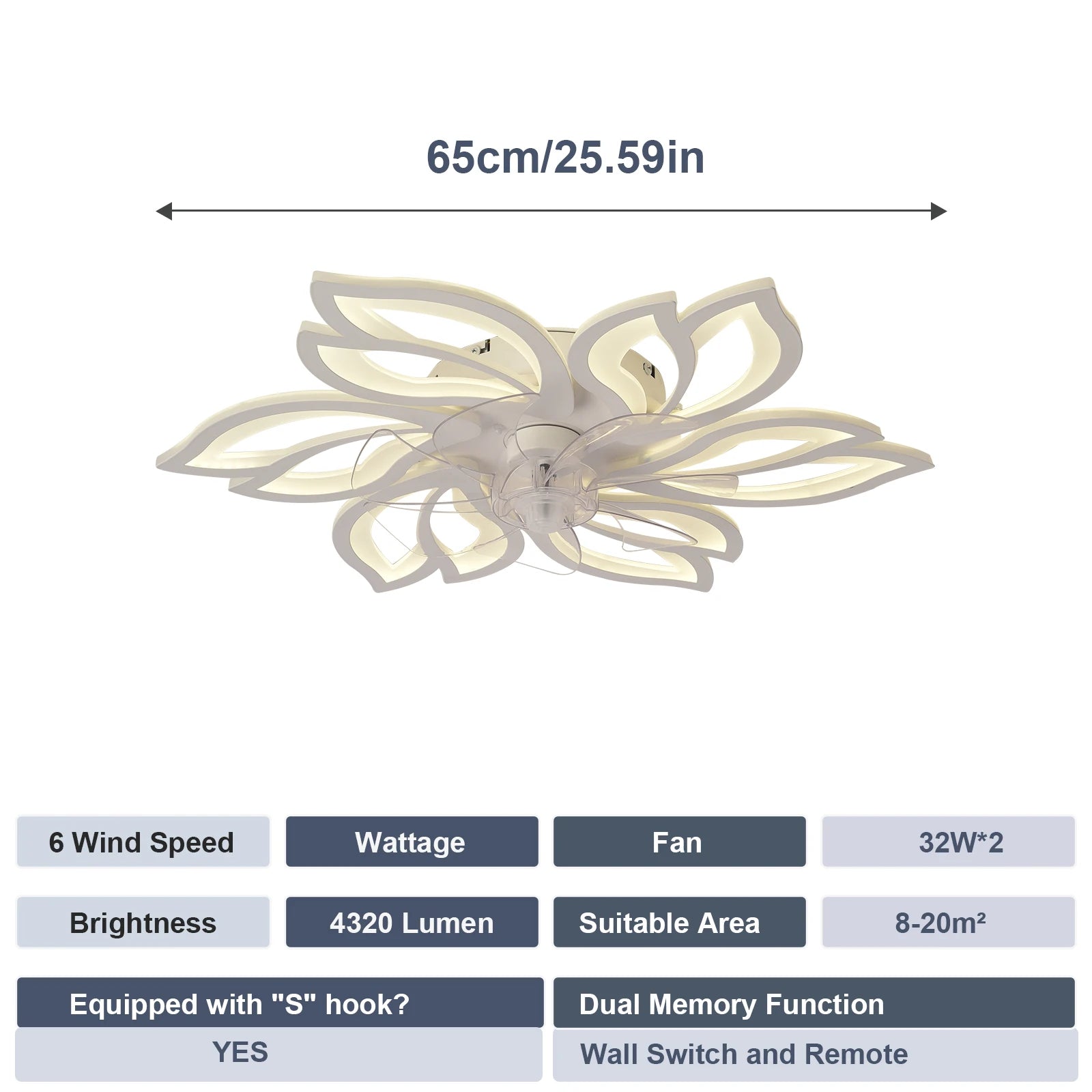 Ceiling Light with Silent Fan, adjustable speed, dimmable LED, remote control