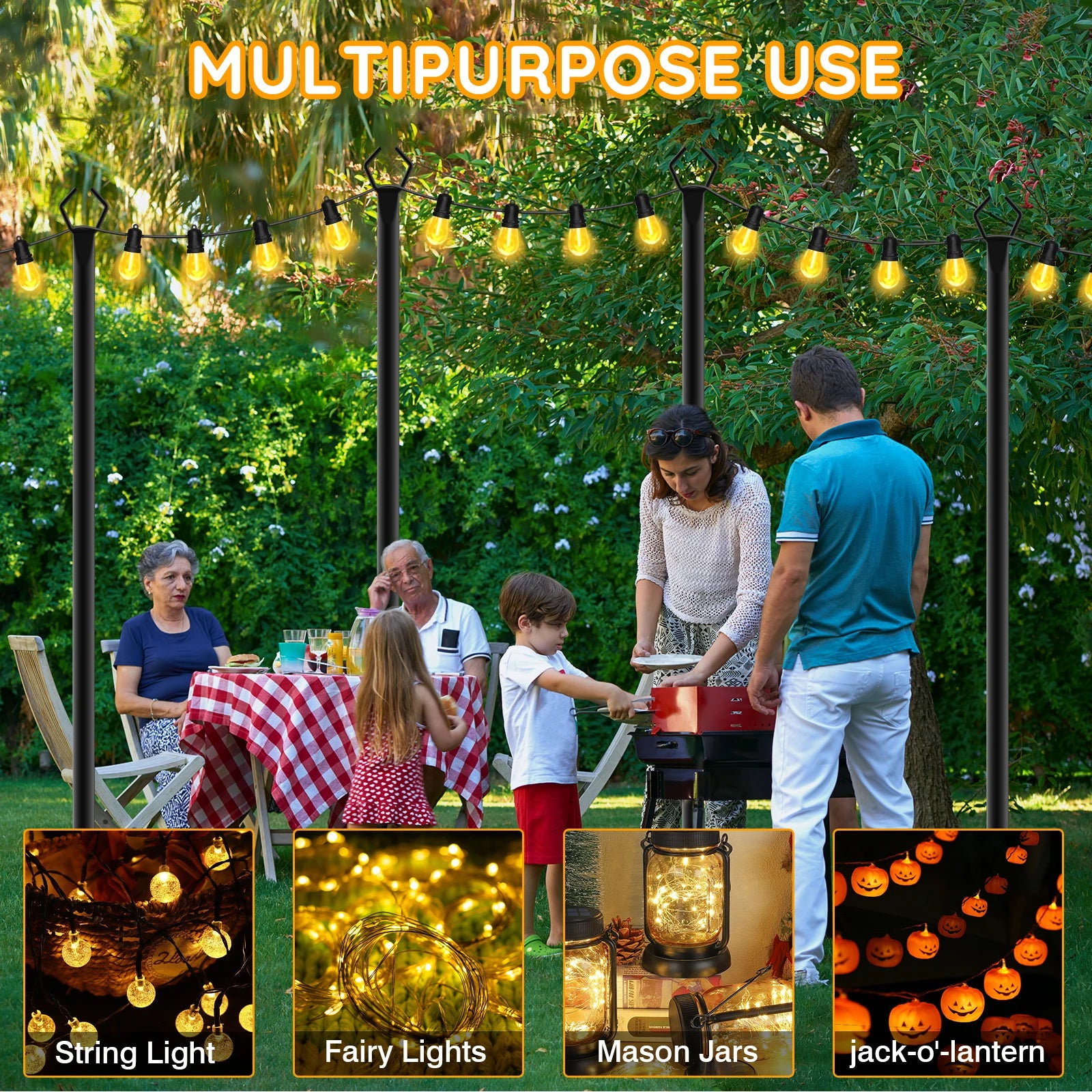 6 Pack 10FT Metal String Light Poles