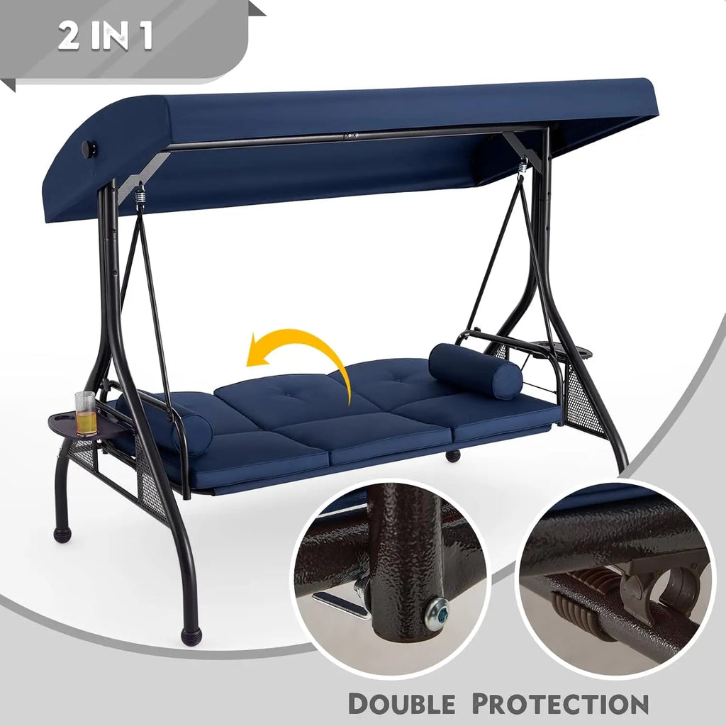 3 Seat Outdoor Porch Swing Bed with canopy