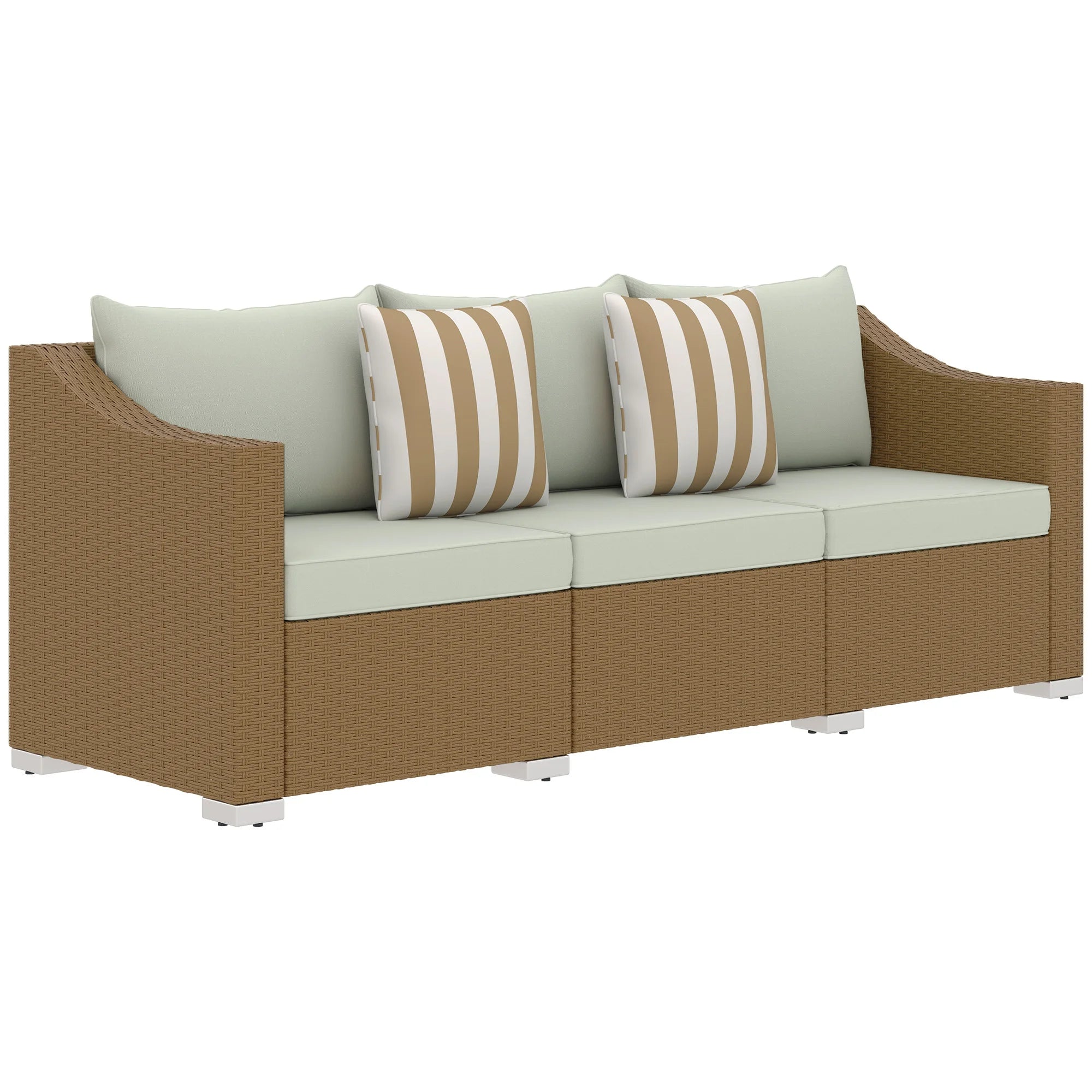 3 Seater Patio Wicker Sofa, Outdoor Furniture Rattan Couch with Cushions, Throw Pillows, for Garden, Backyard, Porch, Light Gray