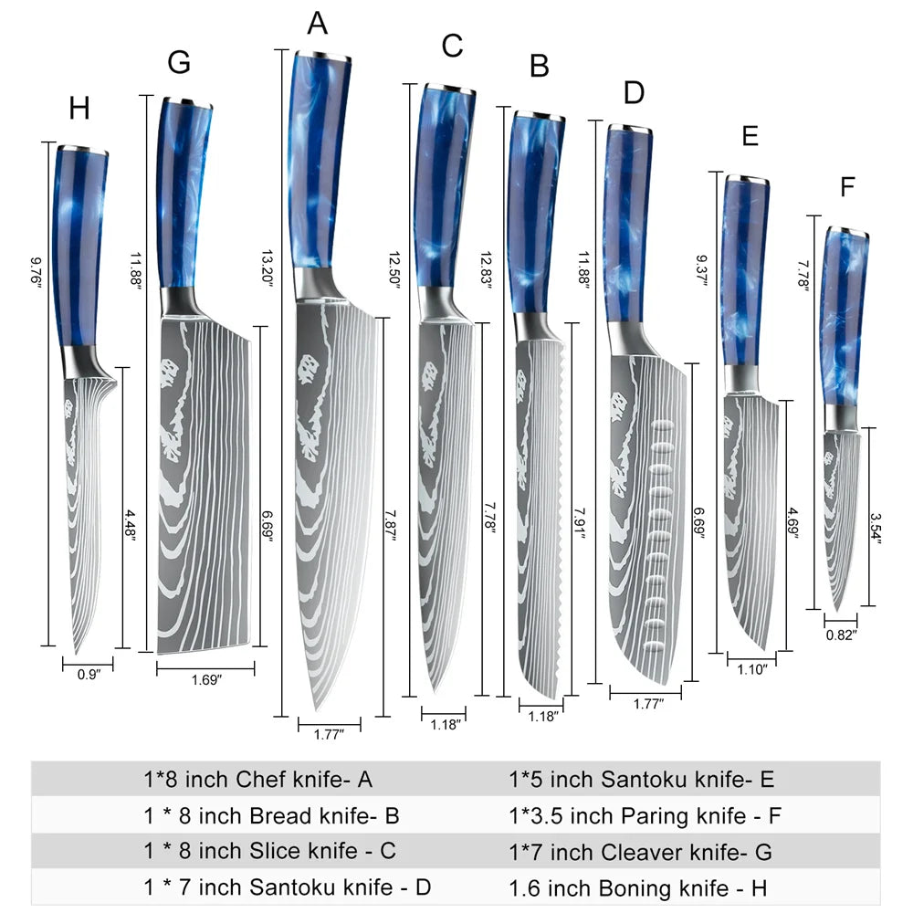 8pcs Stainless Steel Chef Knives