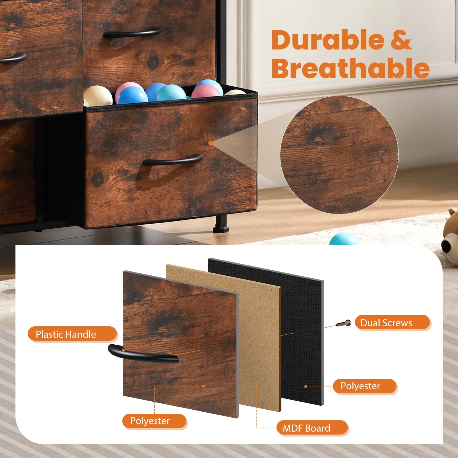10 Fabric Drawer Dresser With Steel Frame
