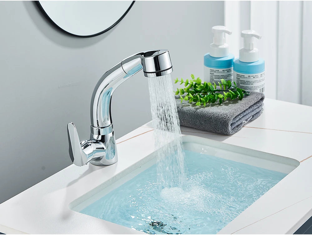 Pull Out Chrome Bathroom Sink Faucet