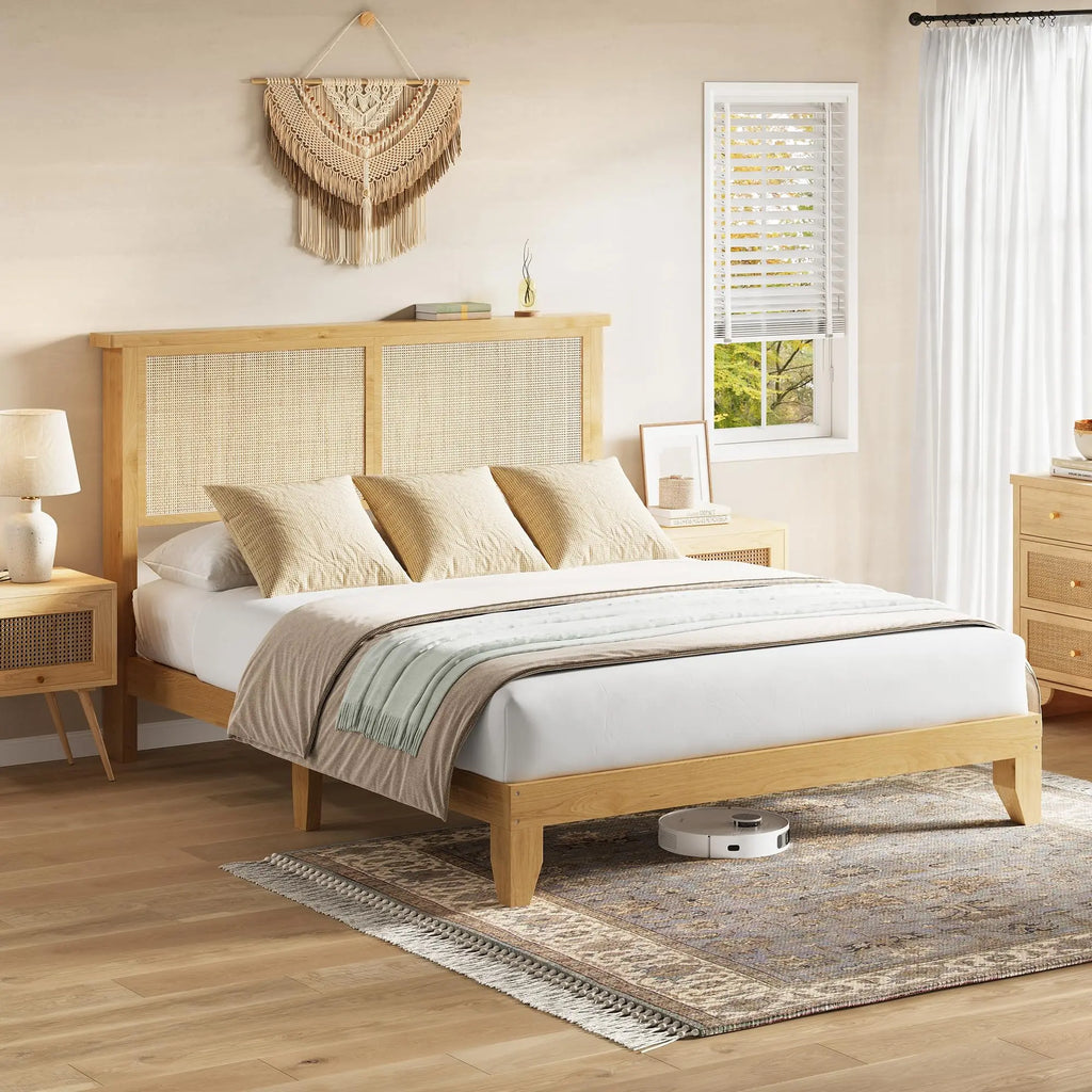 Rattan Bed Frame with LED Lights