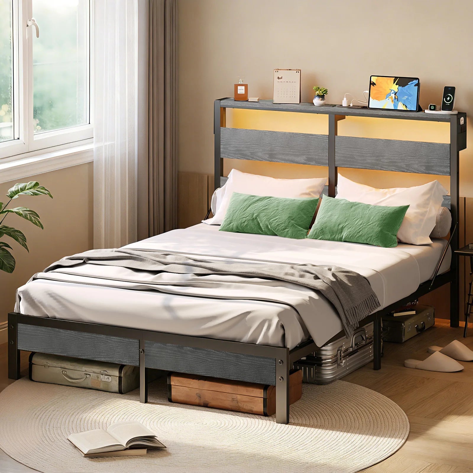 Queen Bed Frame with Headboard/Charging Station