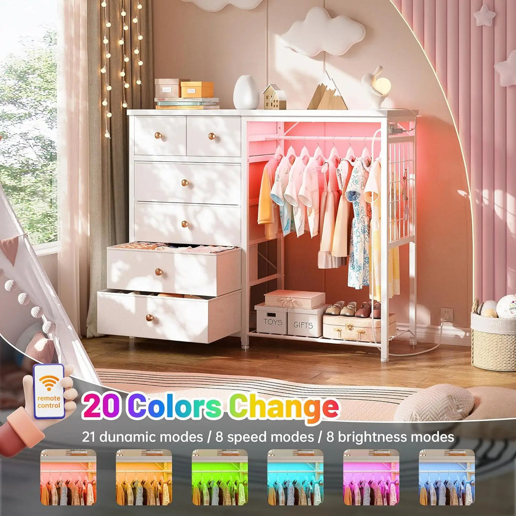 6 Drawer Dresser with LED Lights & Charging Station