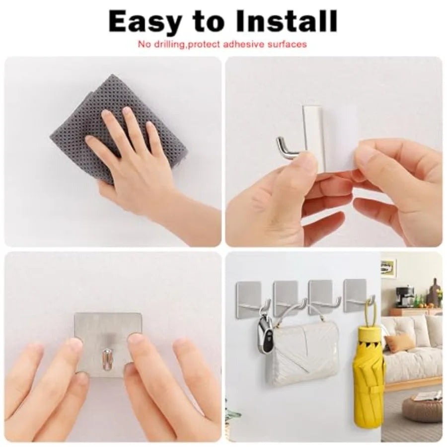 Stainless Steel Self Stick Wall Hooks, Waterproof