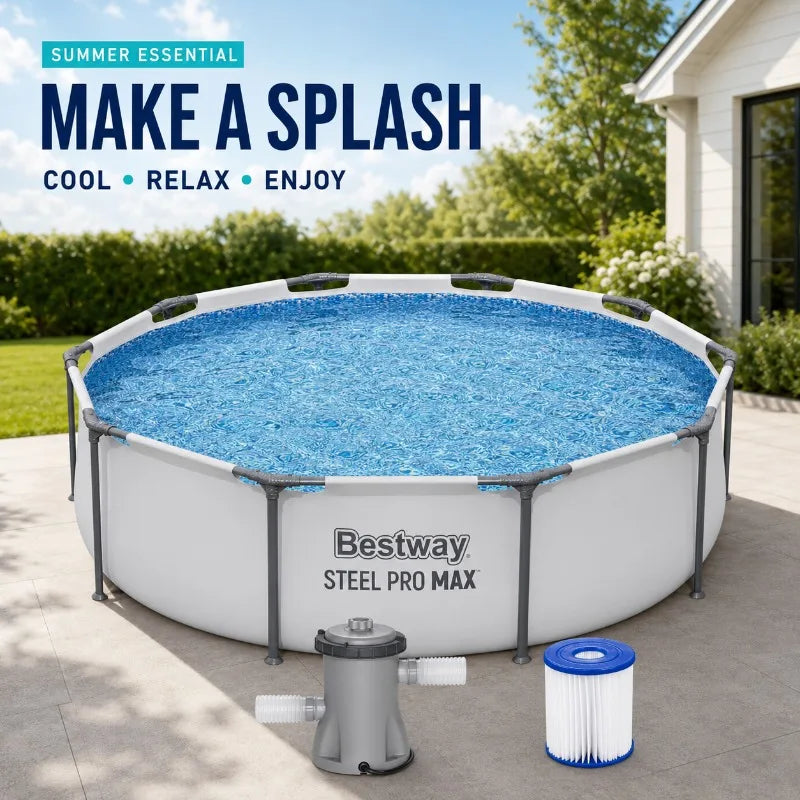 Bestway Steel Pro MAX 10' x 30" Above Ground Pool, Round Metal Frame Outdoor Swimming Pool Set with Filter Pump & Type