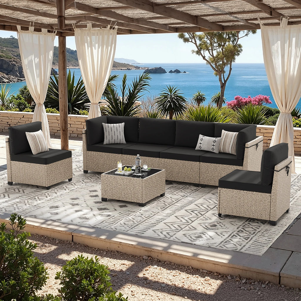 7-Piece Patio Set  All-Weather Outdoor/Tempered Glass.