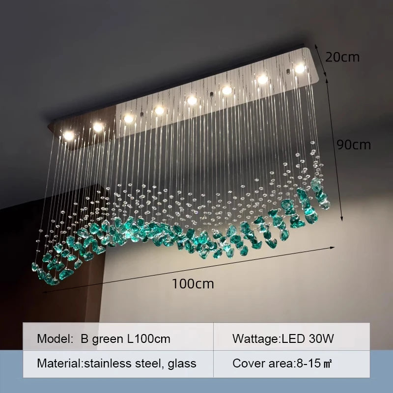 Nordic Green Stone Glass Led Pendant Lights For Dining Room Chandeliers Lighting Lustre Home Living Loft Hanging Lamp Luminaire