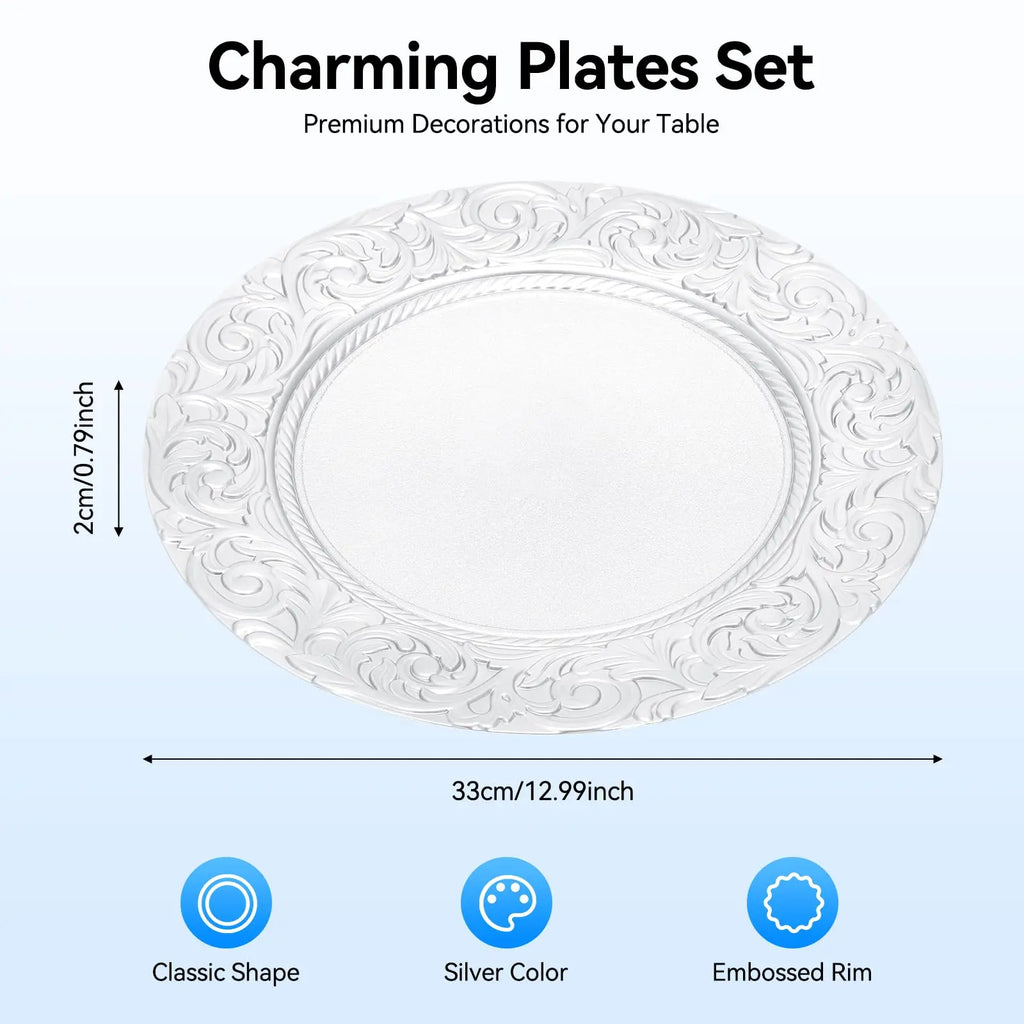 100 Pcs Silver Charger Plates Bulk