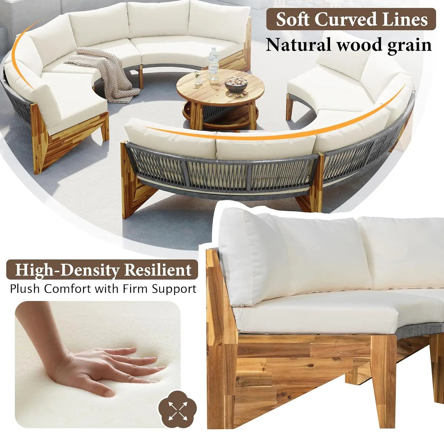 Wood Half-Moon Outdoor Sofa Set Coffee Table