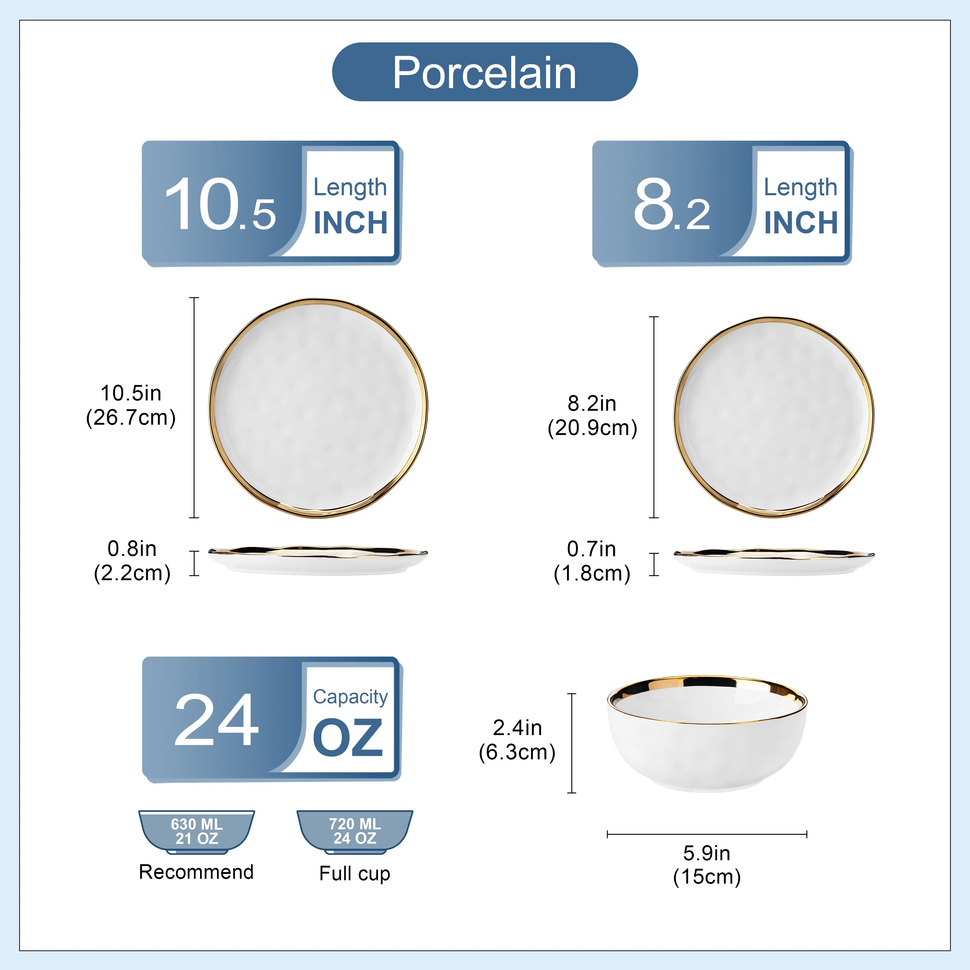 12/24 Pc. Porcelain White/Golden Rim dinnerware