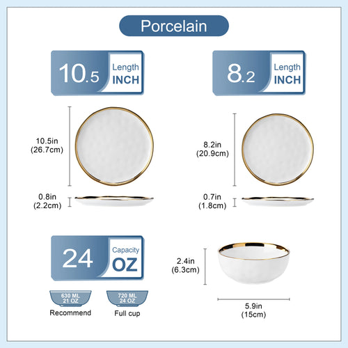 12/24 Pc. Porcelain White/Golden Rim dinnerware