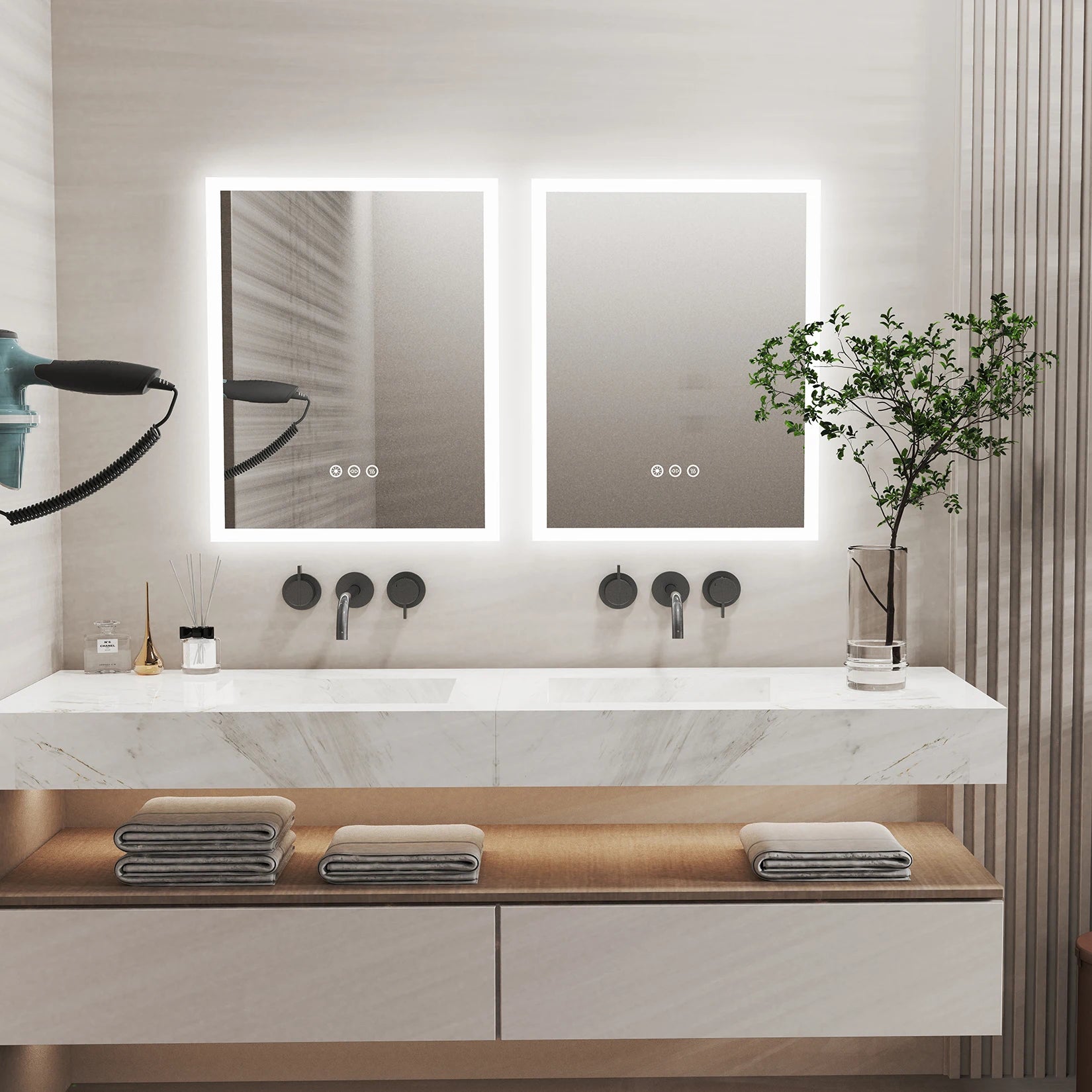 LED Mirror Wall Mount, Lights, Anti-fog  16x20 in