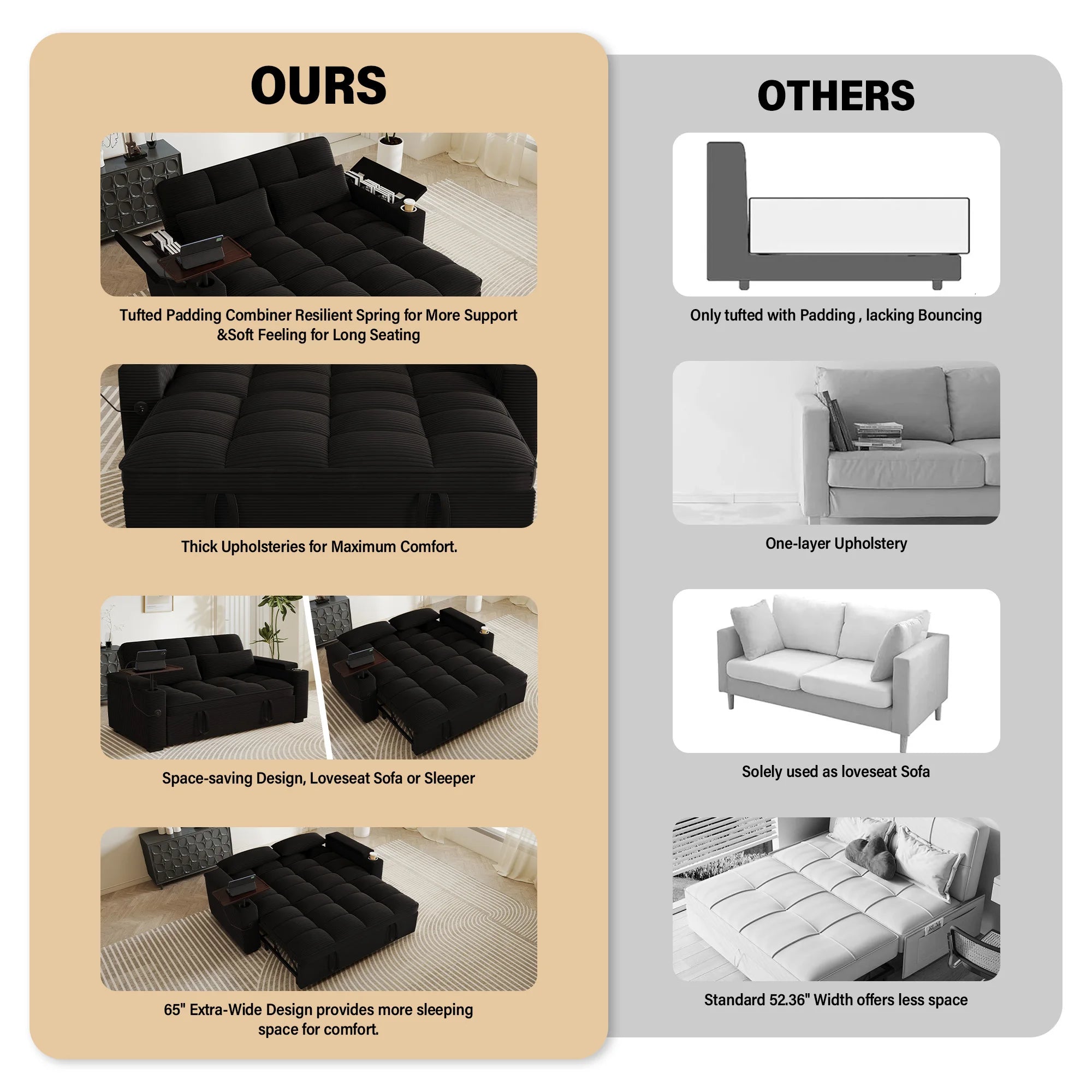 3-in-1 Folding Convertible Sofa Bed