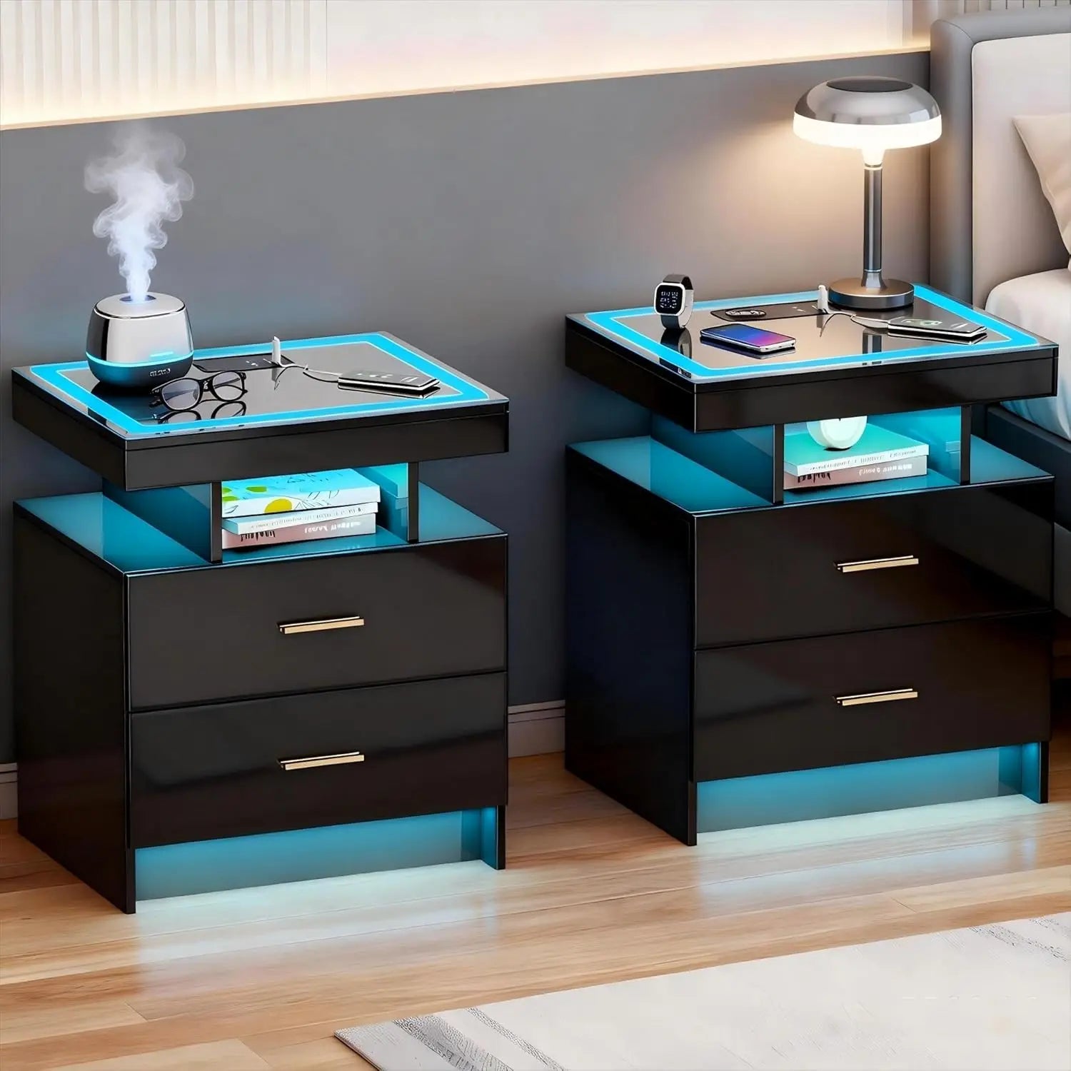 2 Nightstands Wireless Charging LED