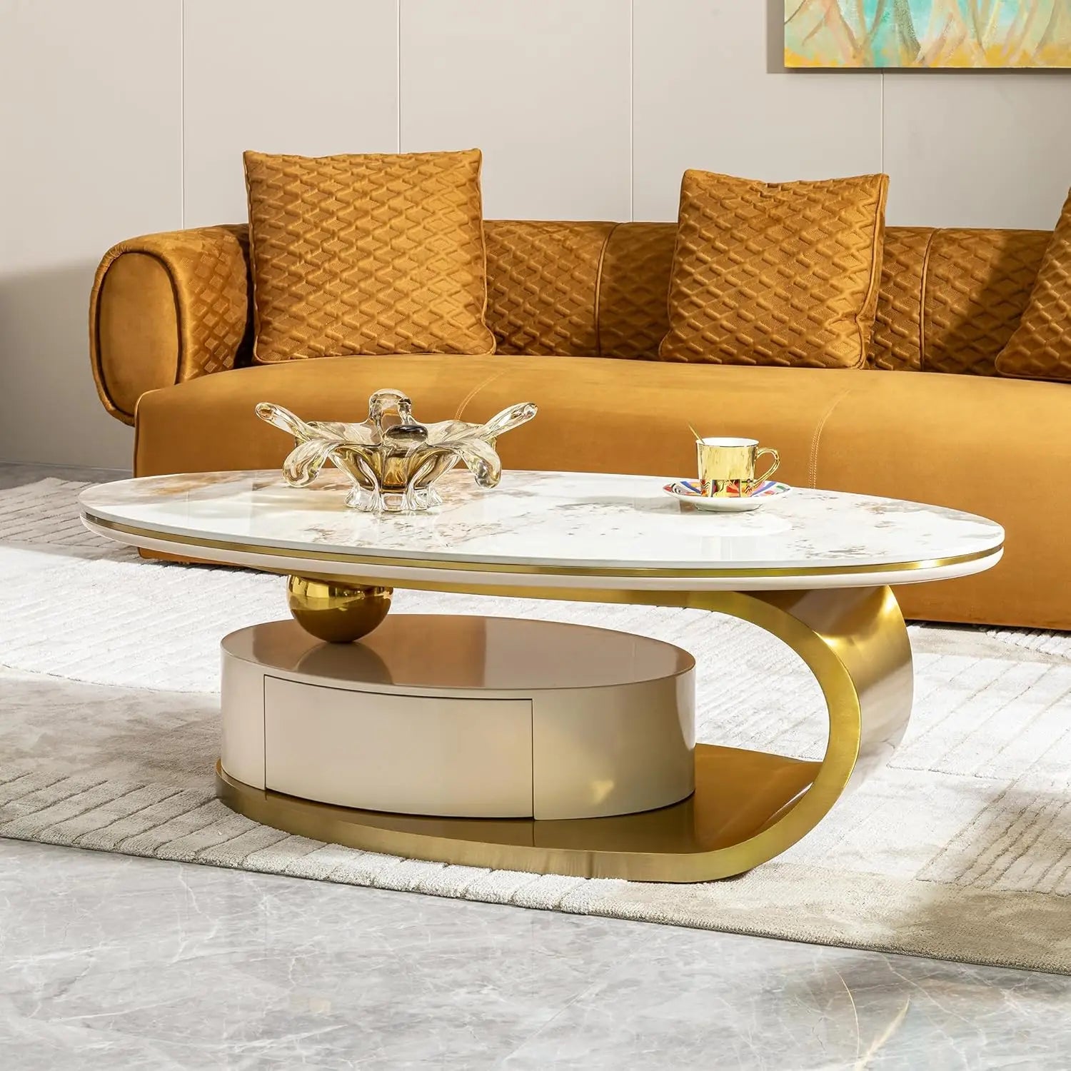 Coffee Table withStainless Steel Pedestal,