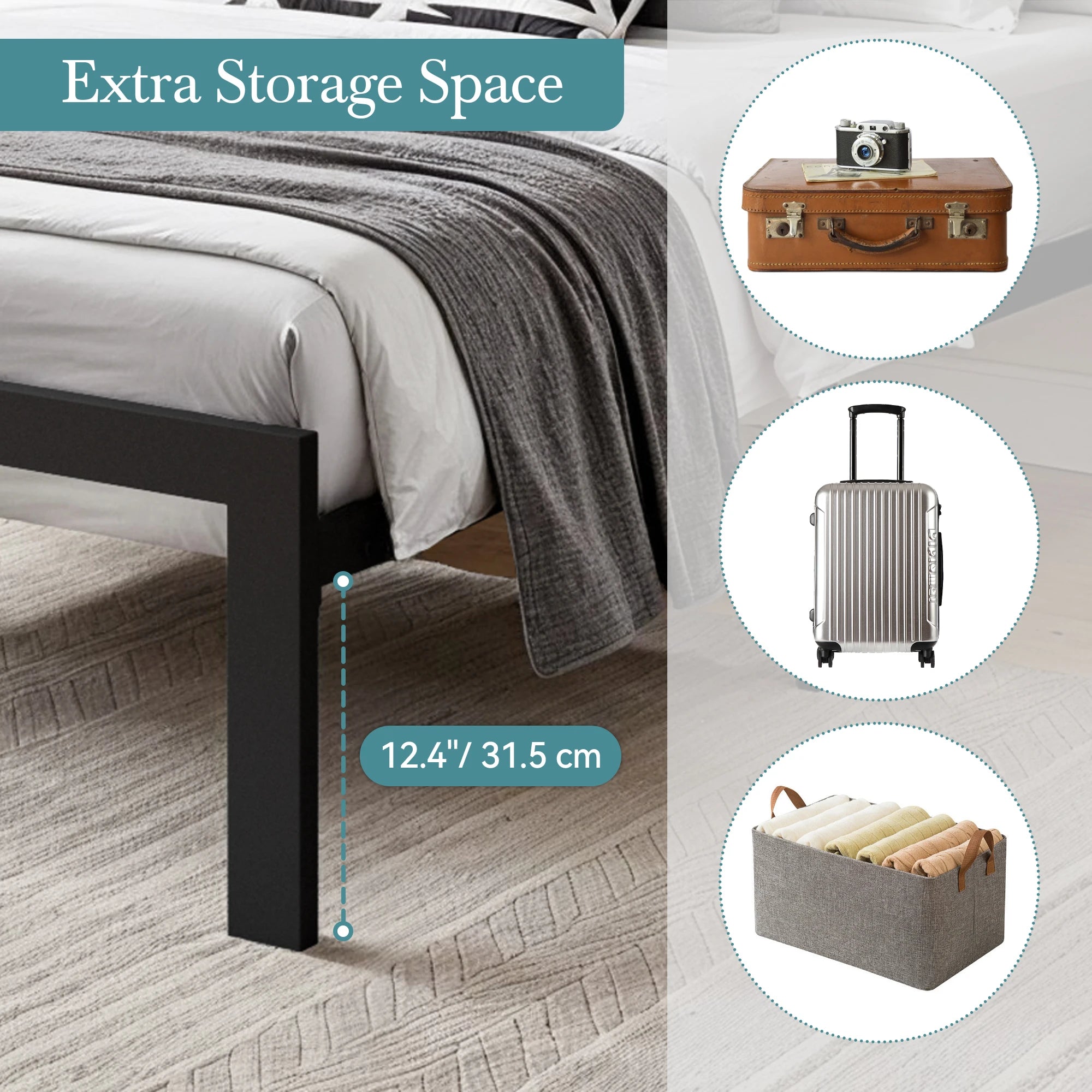 Bed Frame with Upholstered Finely Stitched Headboard