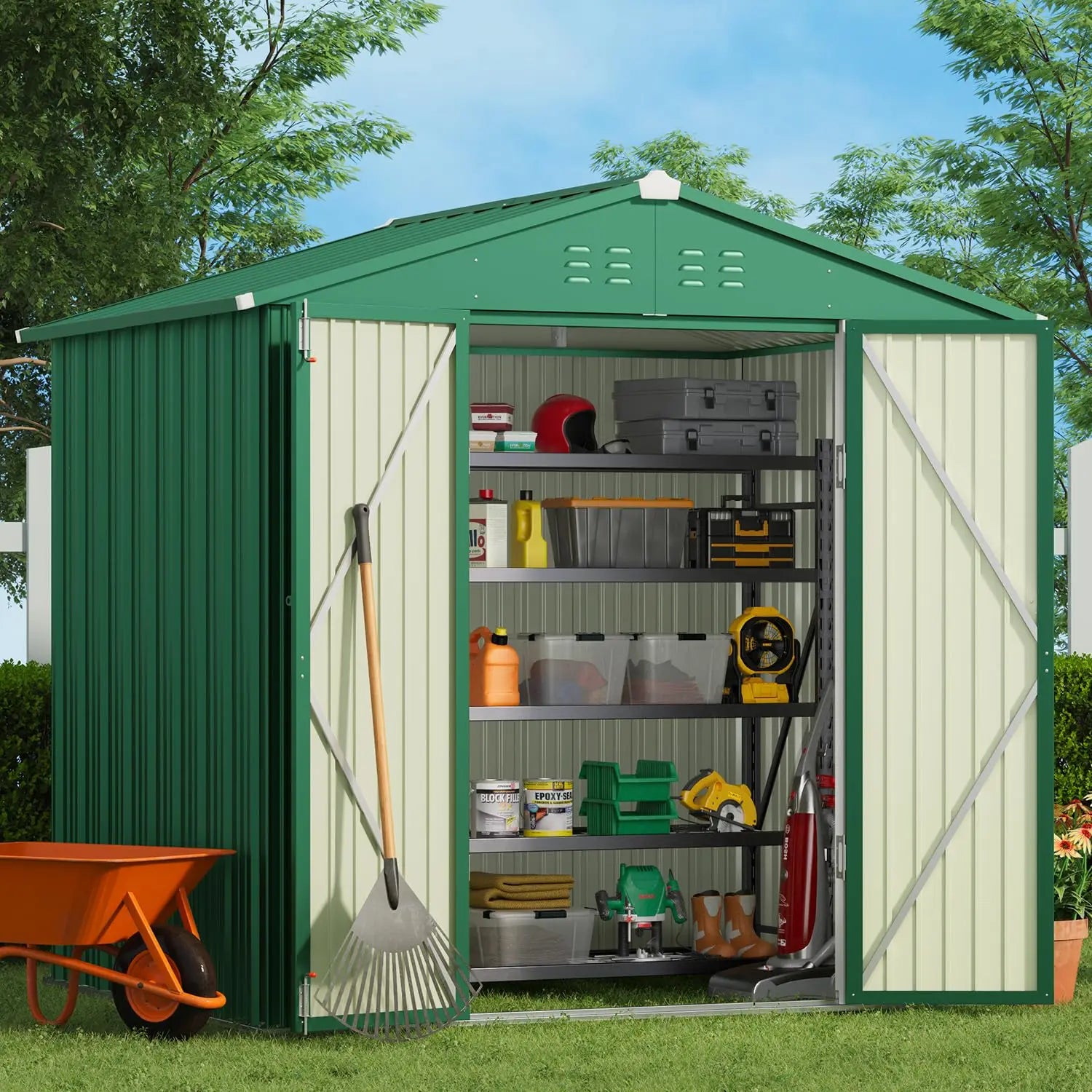 Galvanized Outdoor Storage Shed 8 x 6 FT,