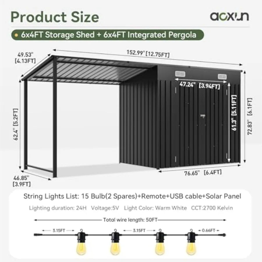 6'x4' Hardtop Gazebo storage shed, Solar