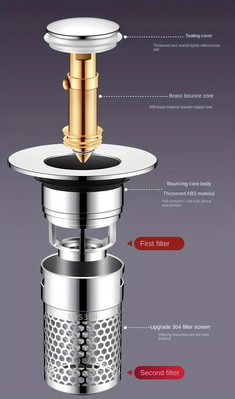 Press-Type Easy Install Anti-Clog Drain