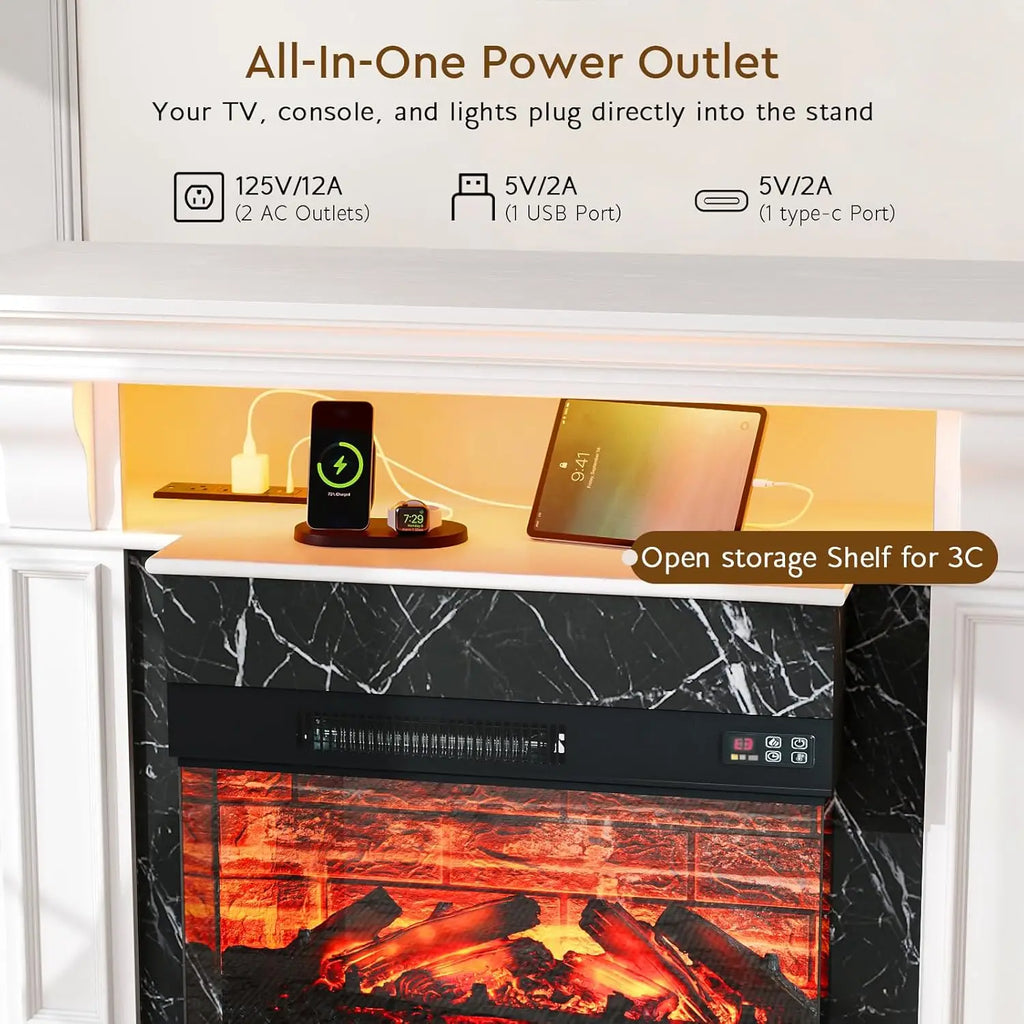 72'' Electric Fireplace Heater, TV LED Media Console
