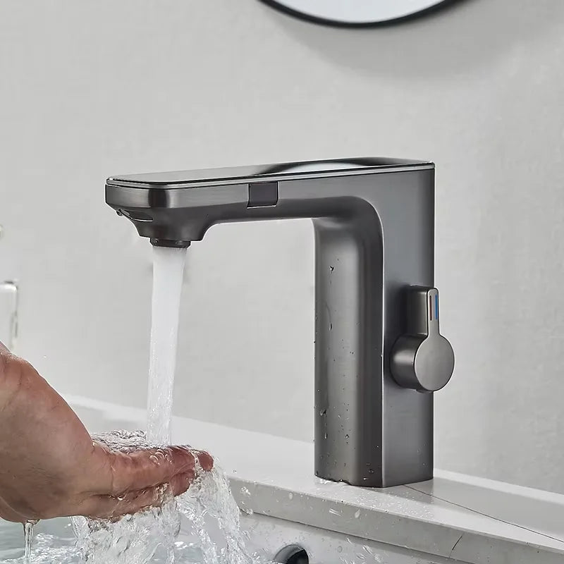 Gun Grey bathroom Faucet Touchless Digital Display