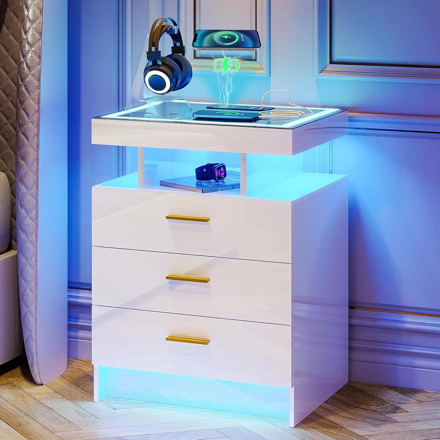 2 Nightstands Wireless Charging LED