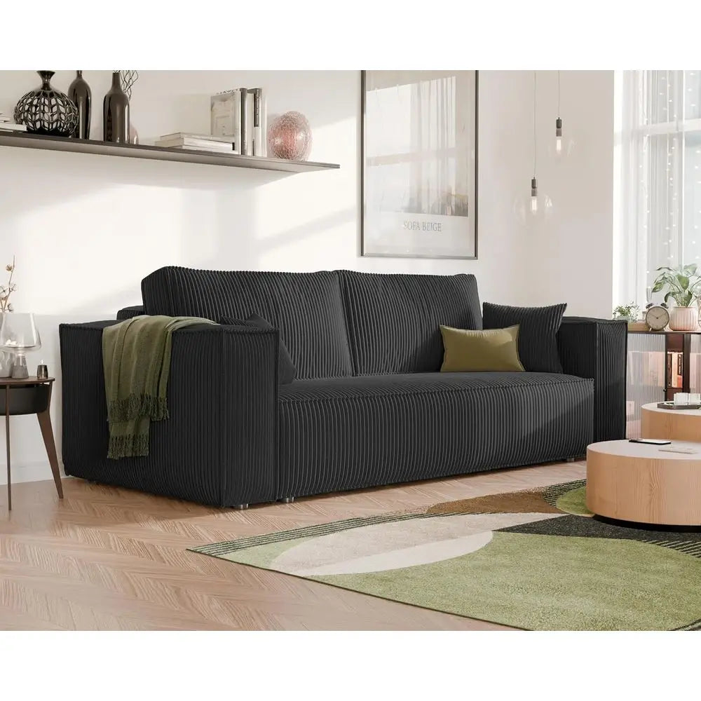 Three-Seater Corduroy Sofa Bed with Storage