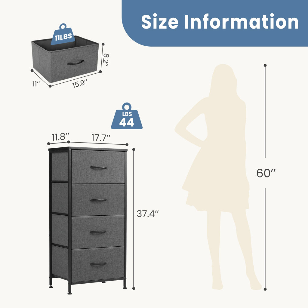 4 Fabric Drawer Nightstand