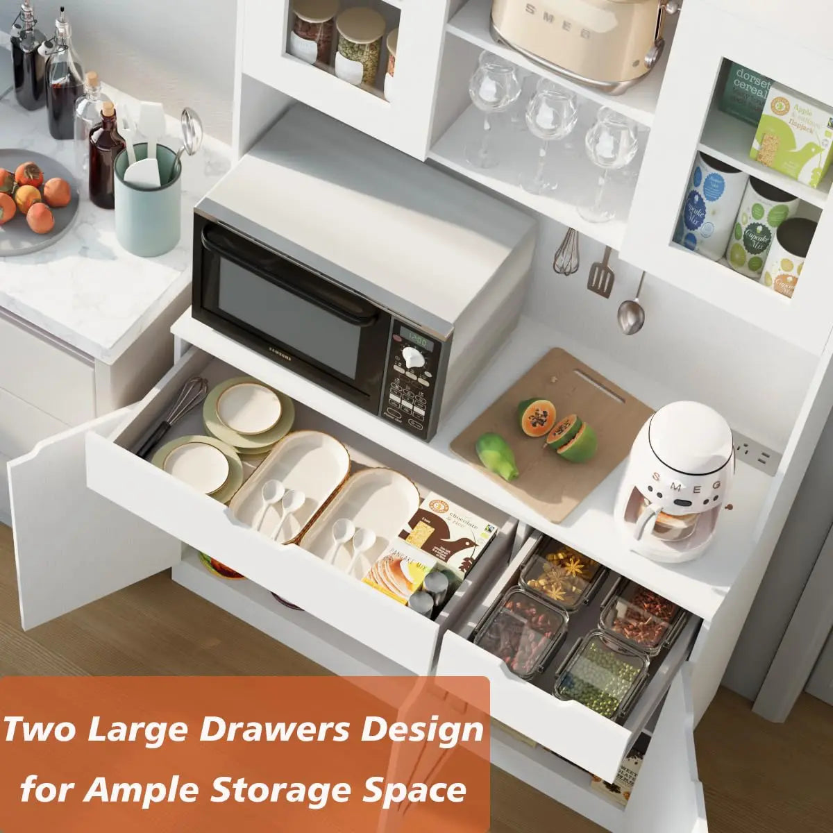 71" Tall Pantry Cabinet Hutch Microwave Stand