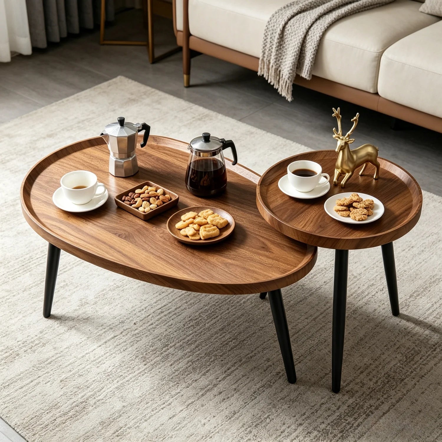 2 Mid-Century Coffee Table, Solid Wood