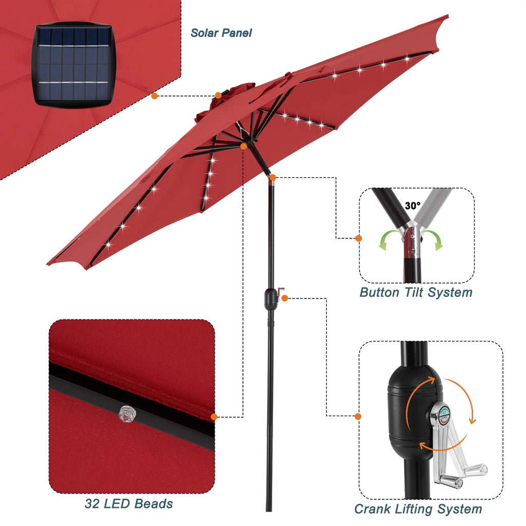 Solar Patio Umbrella with32 LED Lights
