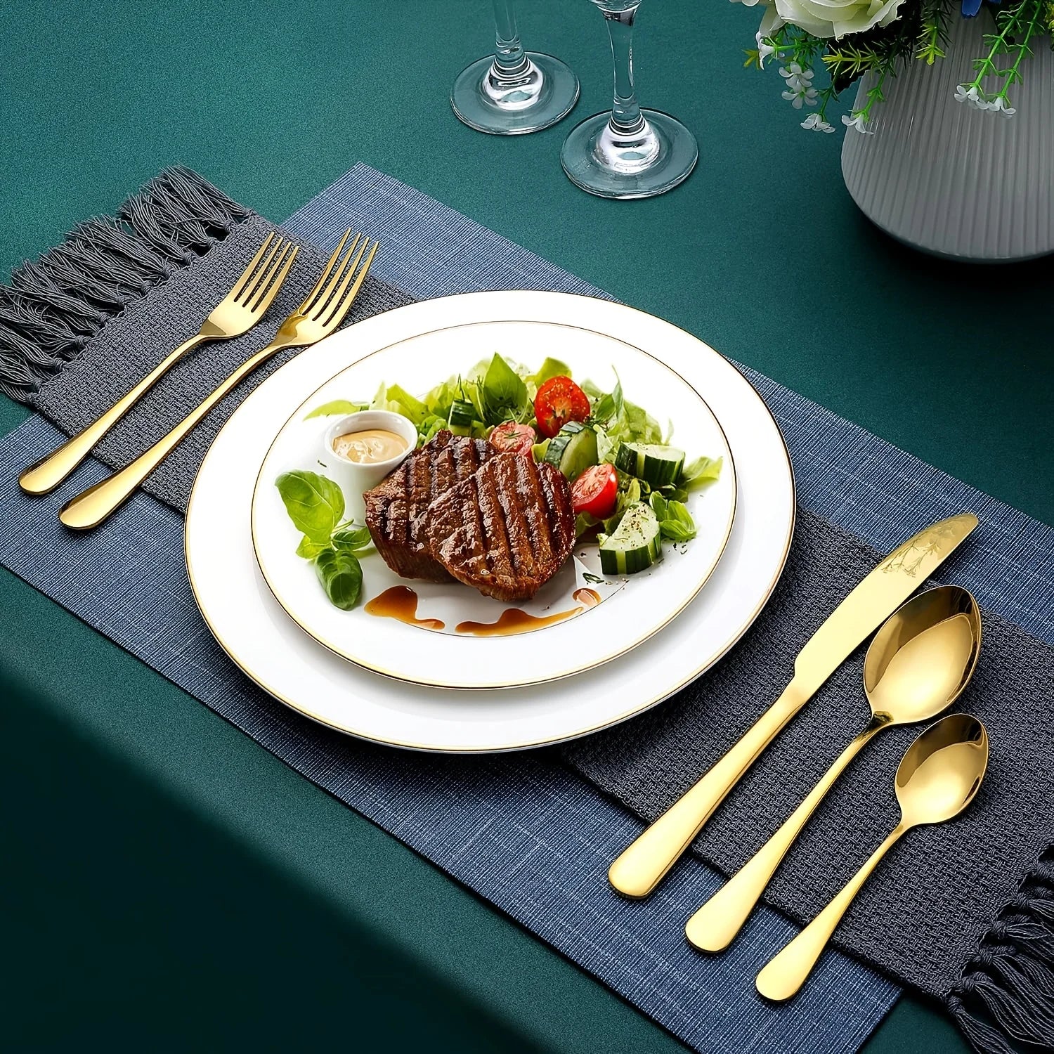 30pcs Gold Stainless Steel Silverware Set